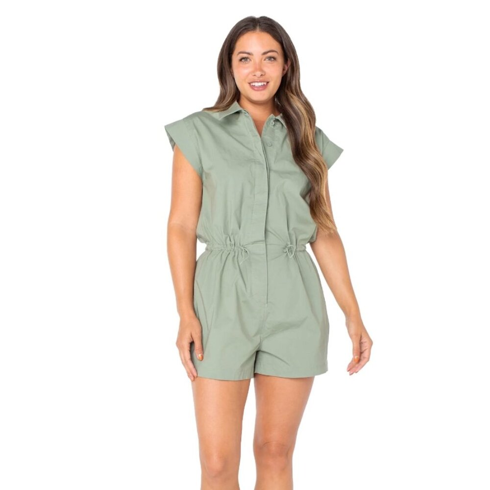 NWT Celebrity Pink Bungee Waist Romper, Muted Army Green